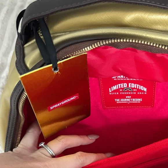 Sprayground Drip Checkered Backpack in Gold and Brown - Picture 3 of 9